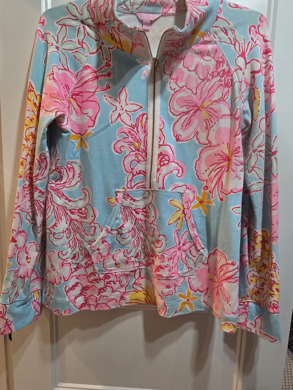 Lilly Pulitzer Light Blue Floral Half-Zip Popover Size L
